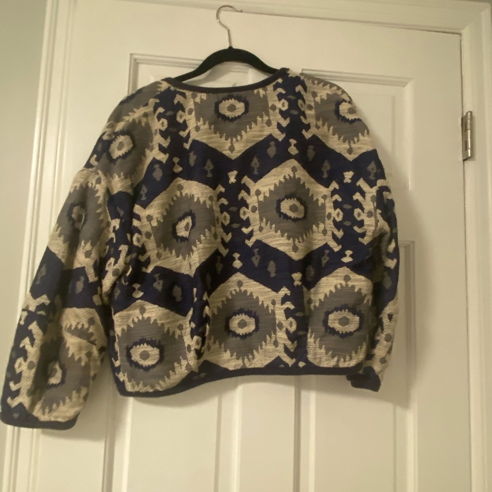 Zara WomanNavy and Beige Patterned Women's Bolero Jacket - Picture 3 of 4